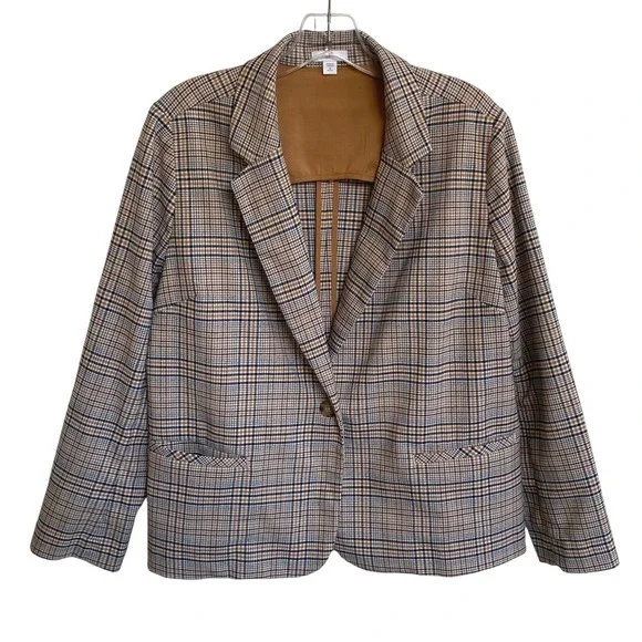 J. Jill Women's One Button Houndstooth Blazer Plaid Tigers Eye Stretch Petite M - Picture 2 of 13